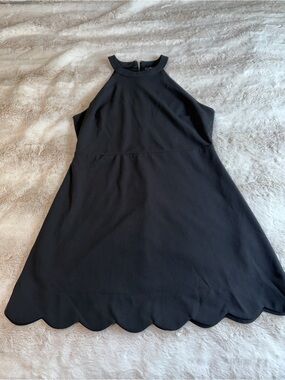Lulu's Black Scallop-Hem Midi Dress sleeveless XL